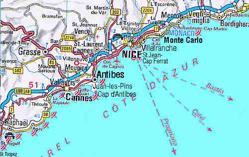 map of the French Riviera and the Cote d'Azur